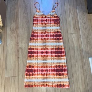 Red, white and orange Midi Dress